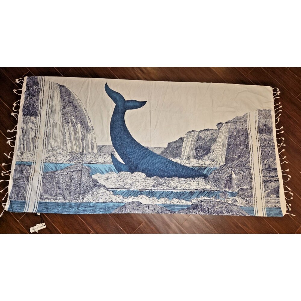 Inoui Editions Fouta 100 Simone Whale Throw Scarf Towel Nautical Waterfall 39X75